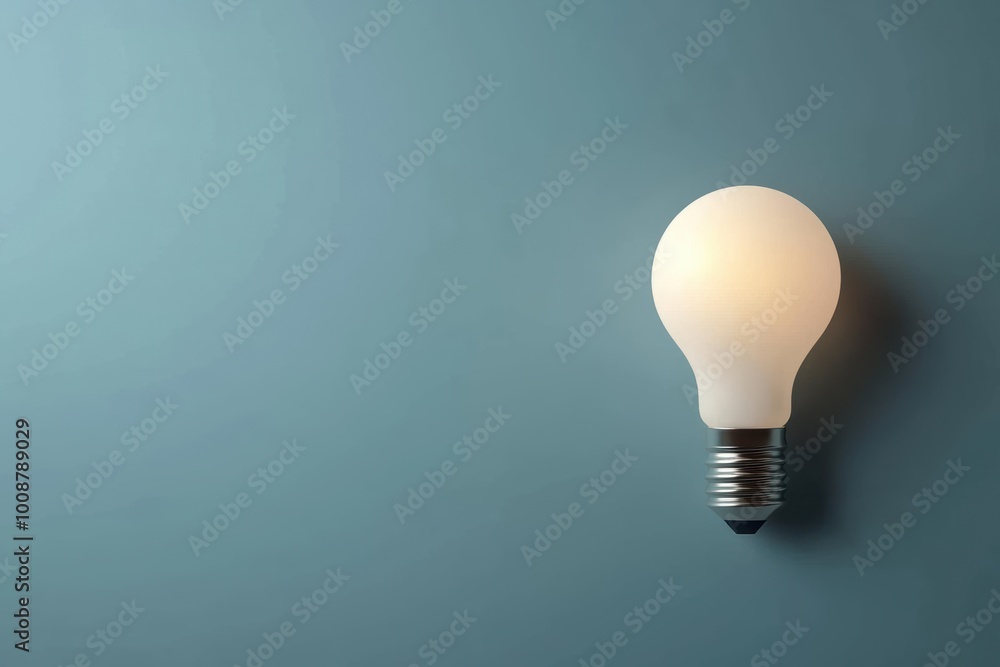 A glowing light bulb against a soft blue background, symbolizing innovation, creativity, and bright ideas in a minimalist design. A glowing light bulb against a soft blue background, symbolizing innovation, creativity, and bright ideas in a minimalist design.