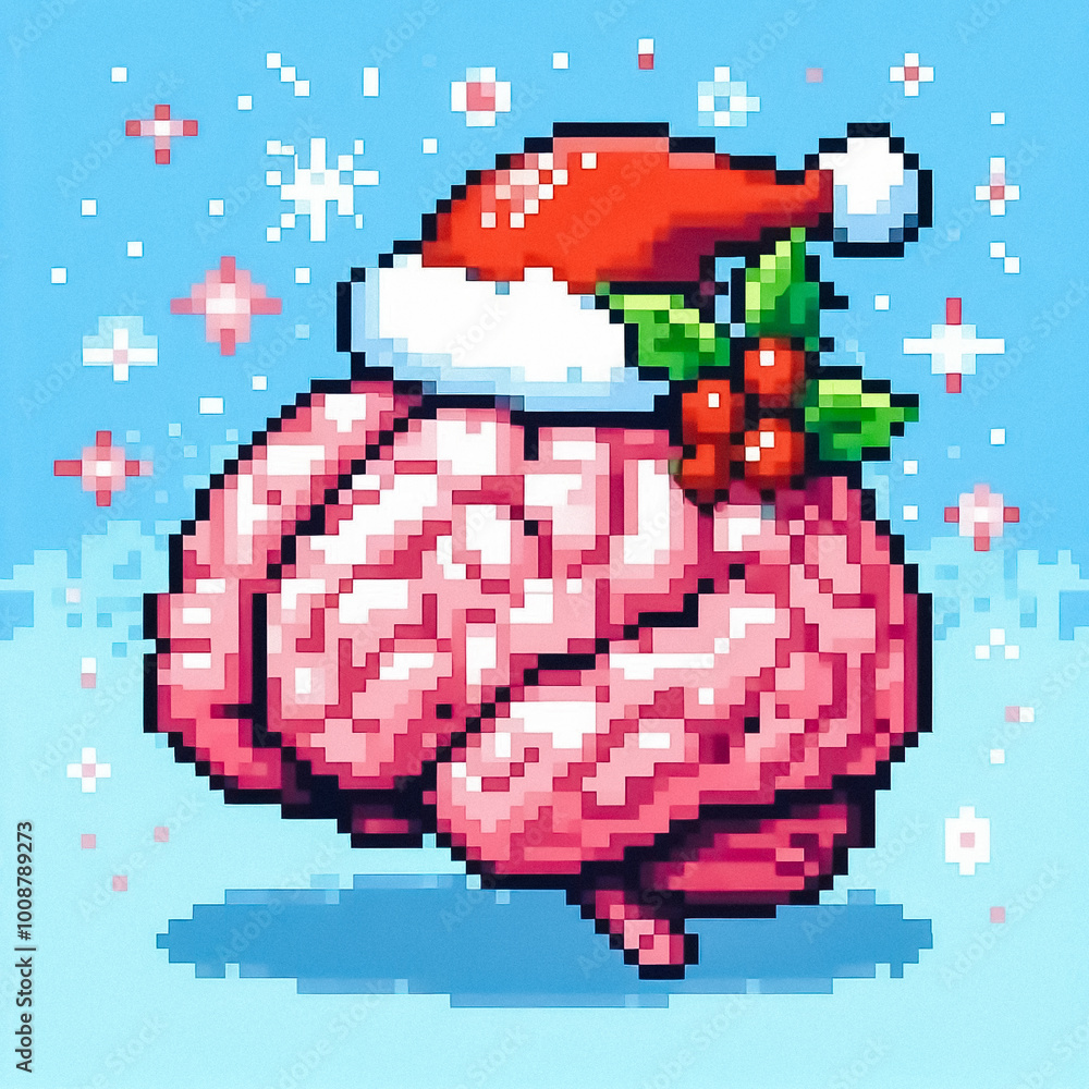 christmas on the brain illustration pixel art style christmas on the brain illustration pixel art style