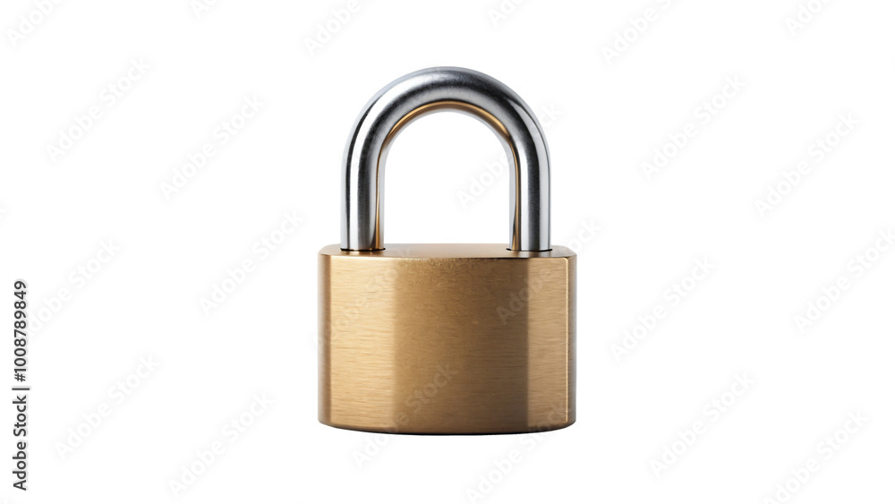 Isolated metal padlock with a key on a white background, symbolizing security and protection Isolated metal padlock with a key on a white background, symbolizing security and protection