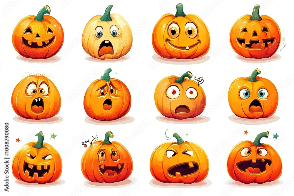 Set of Halloween pumpkins with cut out faces. Scary, fun, smiles for pumpkins. Vector illustration
Set of Halloween pumpkins with cut out faces. Scary, fun, smiles for pumpkins. Vector illustration