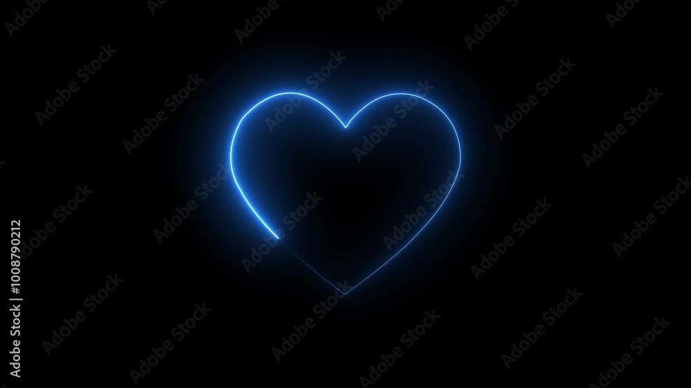 Love sign with neon glowing animation on a black background. Glowing red neon heart on black background. Love sign with neon glowing animation on a black background. Glowing red neon heart on black background.