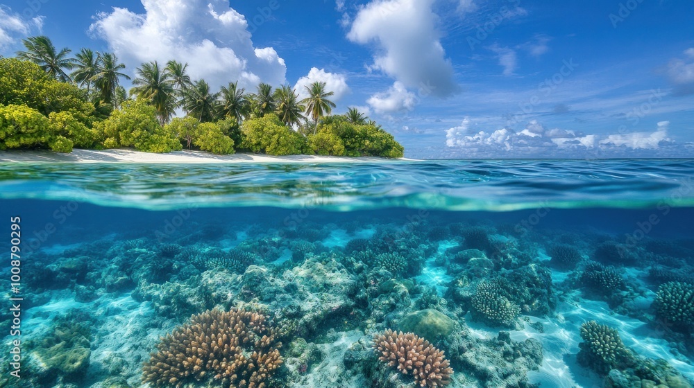 Fototapeta premium Tropical Island Paradise: Above and Below the Surface