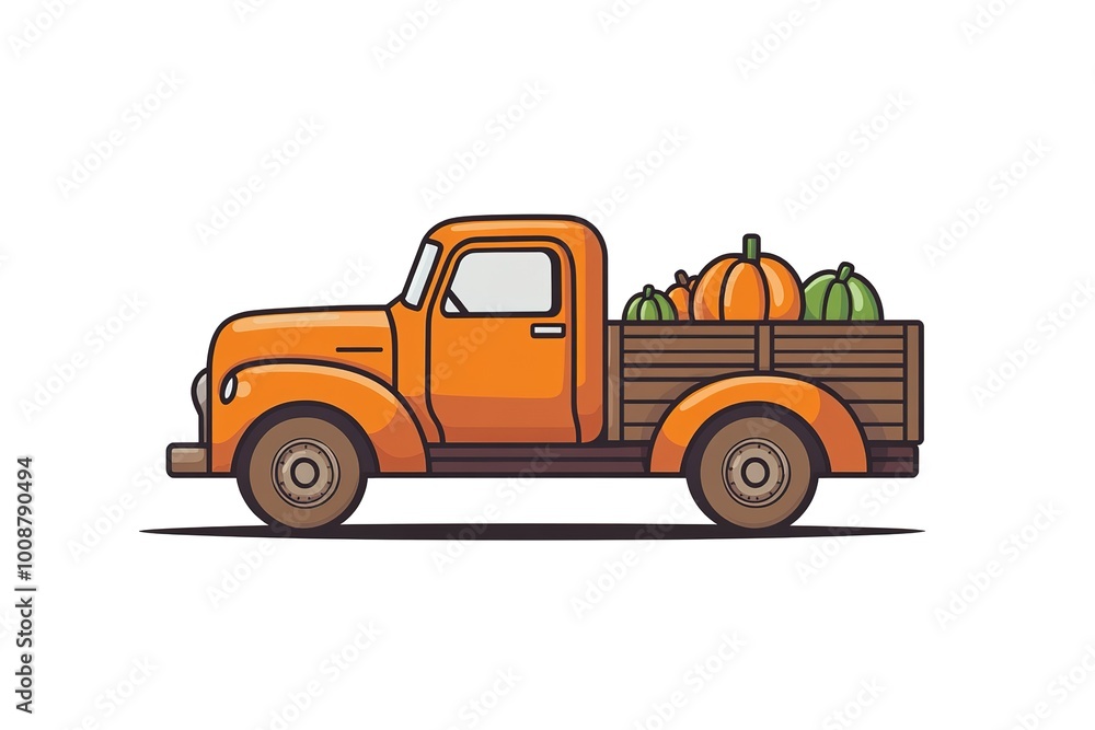 Fototapeta premium Pumpkin truck handdrawn illustration design template isolated 