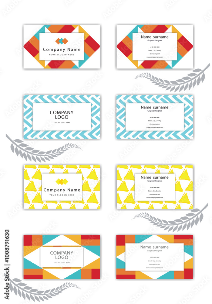 Print a Visiting card with colorful triangles. Print a Visiting card with colorful triangles.