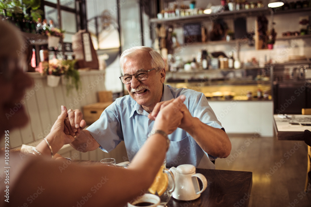 Senior couple eating food in cozy restaurant bistro Senior couple eating food in cozy restaurant bistro