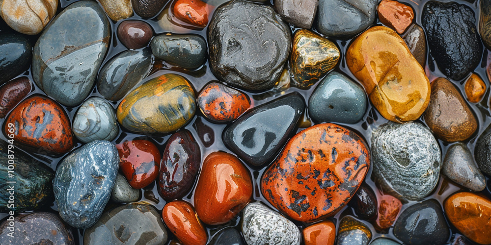 Smooth pebbles under clear stream water Smooth pebbles under clear stream water