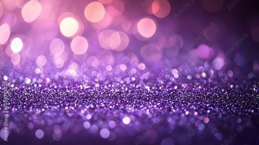 Abstract purple glitter background with blurred bokeh lights. Abstract purple glitter background with blurred bokeh lights.