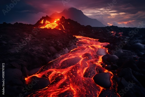 Volcano nature lava landscape.