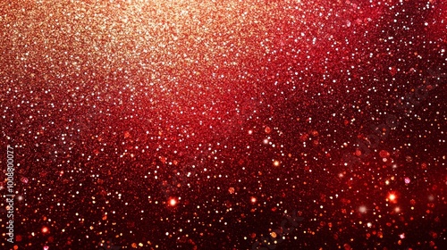 Abstract red and gold glitter background with a gradient effect and bokeh.