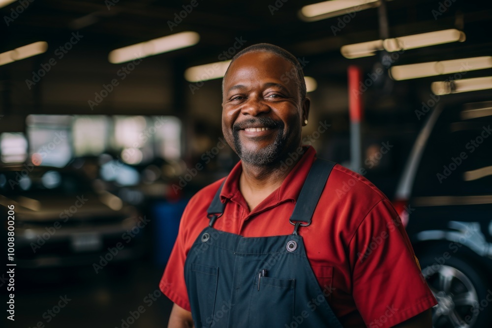 Portrait of a middle aged male mechanic in car shop Portrait of a middle aged male mechanic in car shop