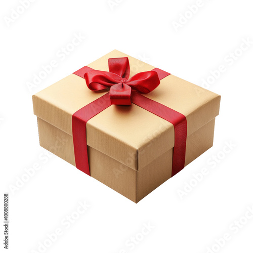 Elegant Gift Box with Red Ribbon on White Background