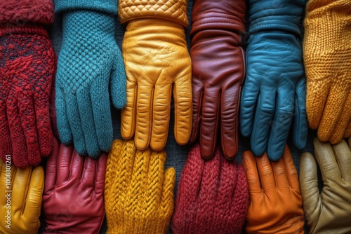 Colorful Array of Warm Winter Gloves on Display photo