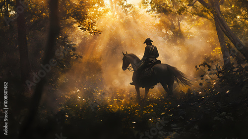 Generative AI, Dust Covered Journey: Confederate Cavalry Through Dense Forest