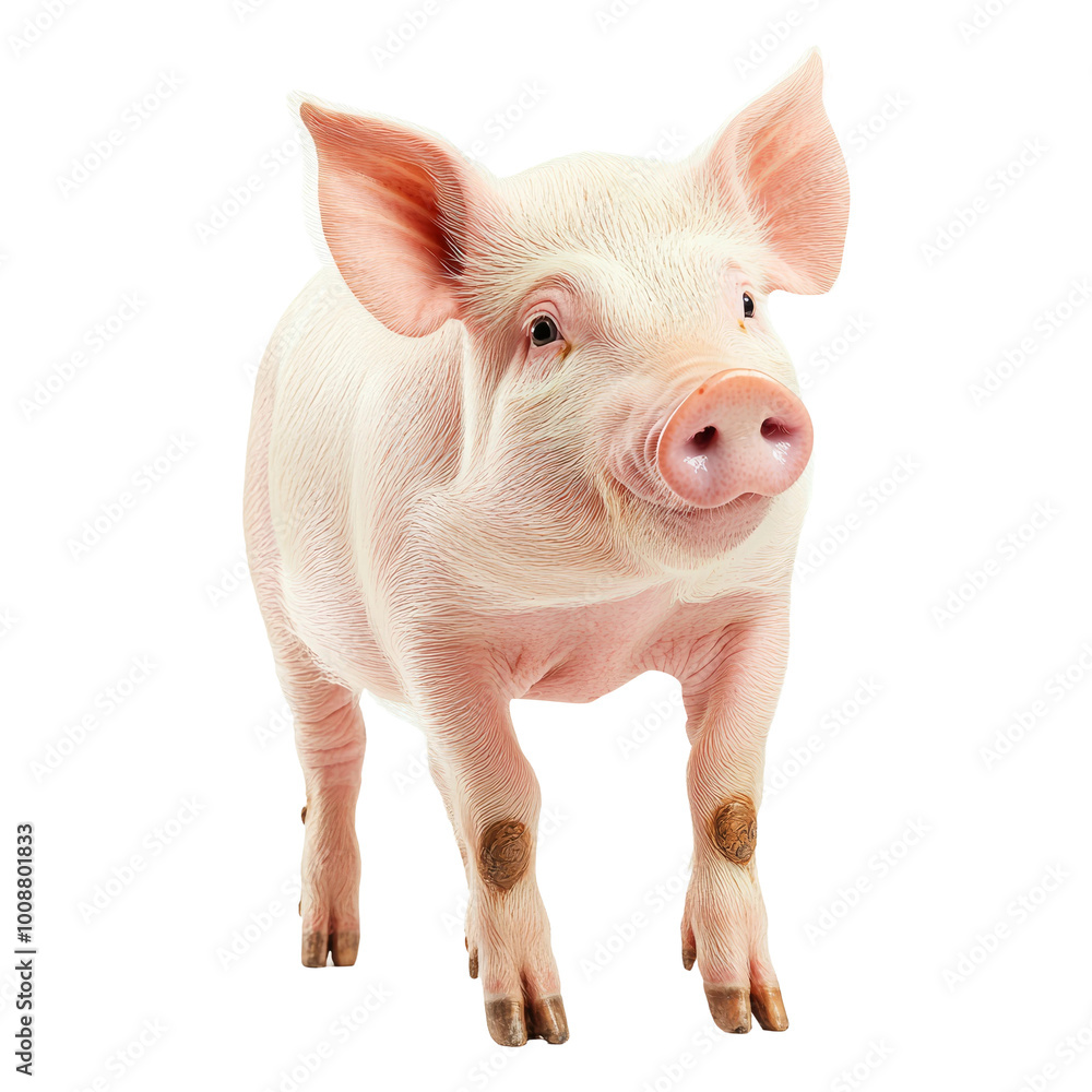 Cute Pig with Pink Skin and Friendly Expression Cute Pig with Pink Skin and Friendly Expression