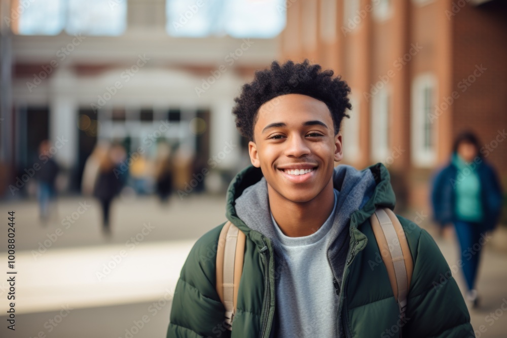 Fototapeta premium Smiling portrait of a young male African American student