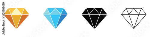 Set of different Diamond icon for web. Diamond icon isolated on white background. Diamonds gems flat vector illustration.
