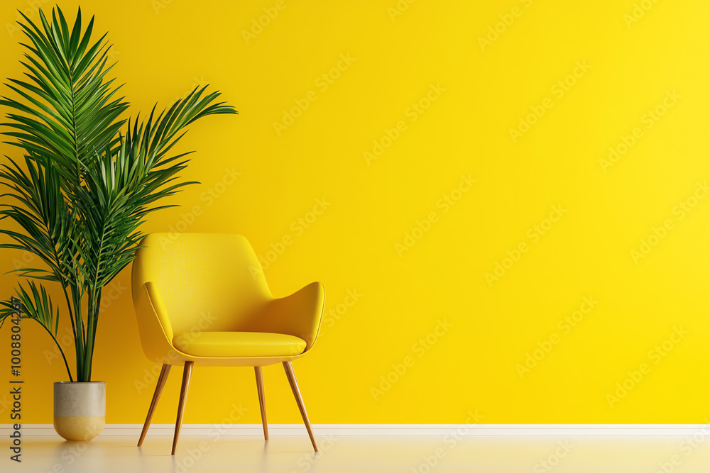 Fototapeta premium Bright and creative stylish office with a mockup frame, innovative furniture design, bold colors, and artistic accents