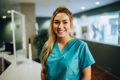 Portrait of a young nurse in scrubs at hospital