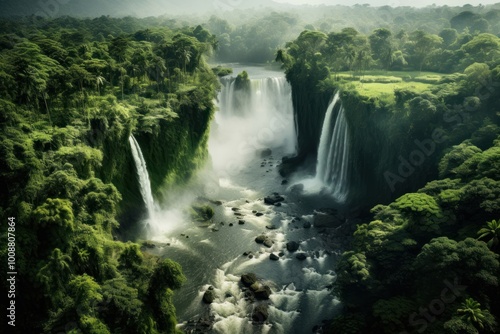 Foliage waterfall landscape outdoors.