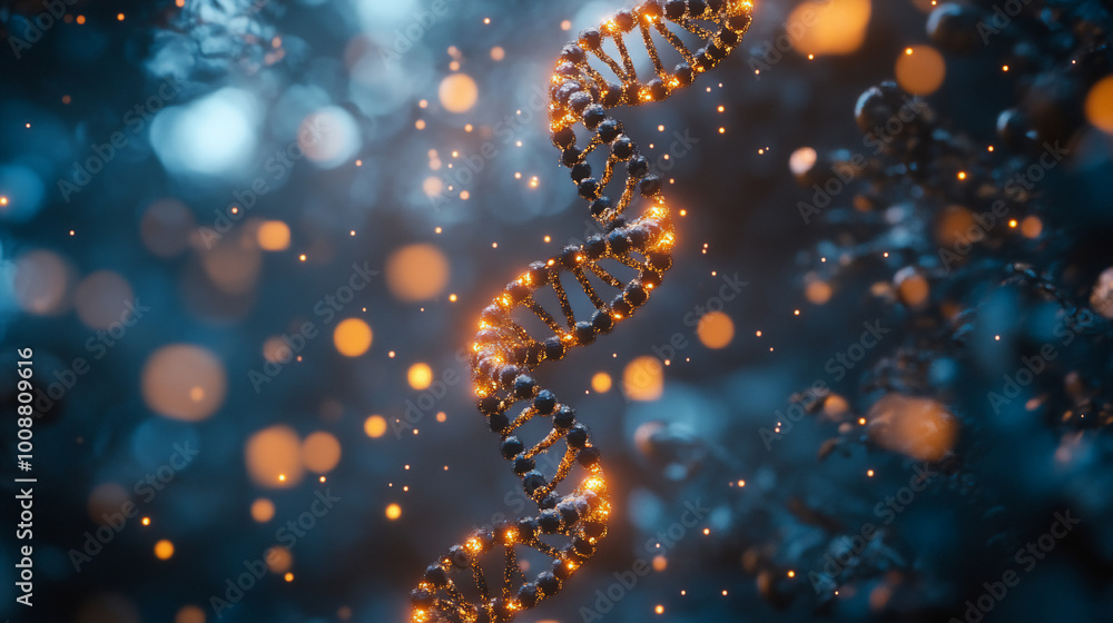 Concept of Science, double helix of DNA in blur and bokeh background.
Concept of Science, double helix of DNA in blur and bokeh background.