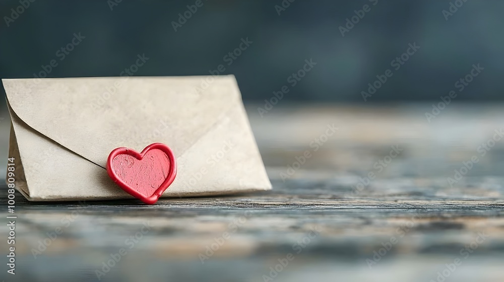 Fototapeta premium Handwritten love letter sealed with a wax stamp accompanied by a quill pen representing romance intimacy and timeless communication