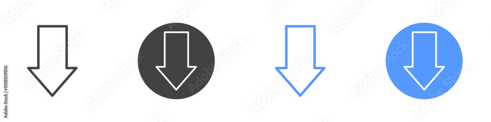 Arrow down icon Thin outline art symbol Arrow down icon Thin outline art symbol