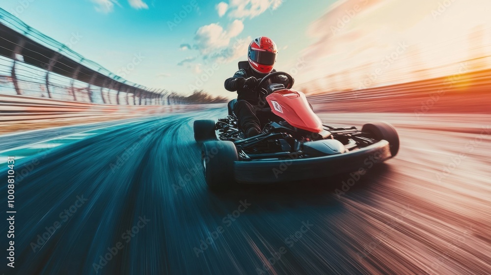 Obraz premium A person is happily riding a go kart that has the number 3 on its front side