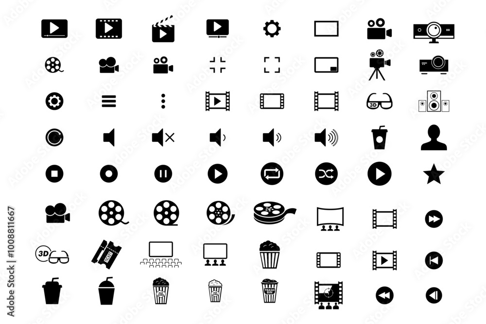 Big Set of Cinema icons vector. Movie, film, video, and more icon for apps and websites, Cinema symbol illustration collections Big Set of Cinema icons vector. Movie, film, video, and more icon for apps and websites, Cinema symbol illustration collections