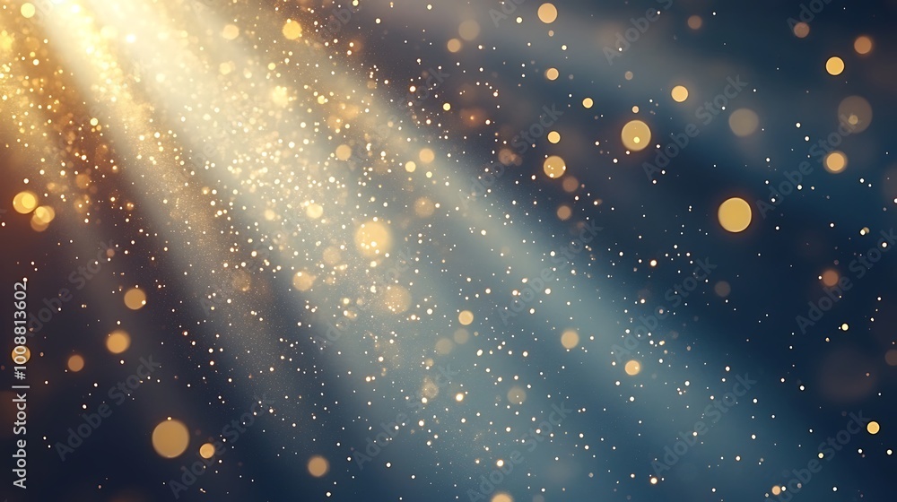 Obraz premium Abstract golden light beams and bokeh on a dark background.
