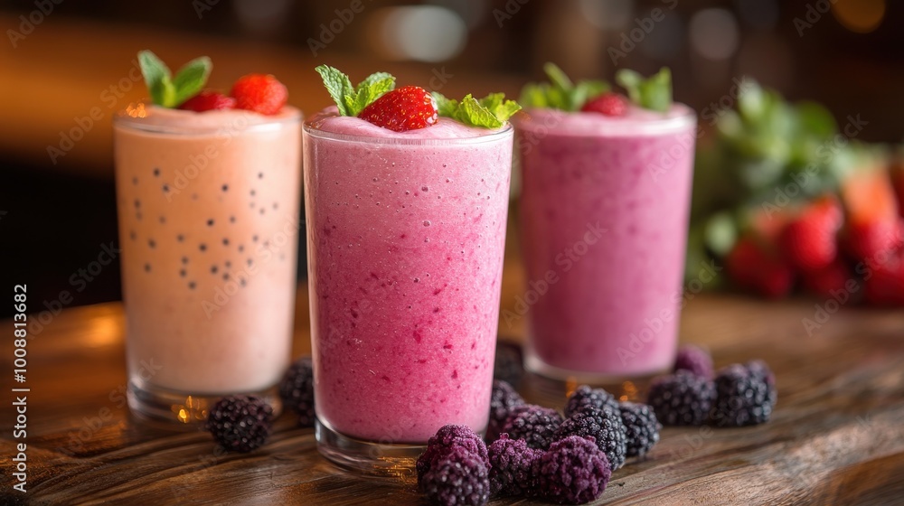 An inviting background showcasing a collection of healthy drinks, with fresh fruit smoothies in different flavors and colors on a rustic wooden table. An inviting background showcasing a collection of healthy drinks, with fresh fruit smoothies in different flavors and colors on a rustic wooden table.