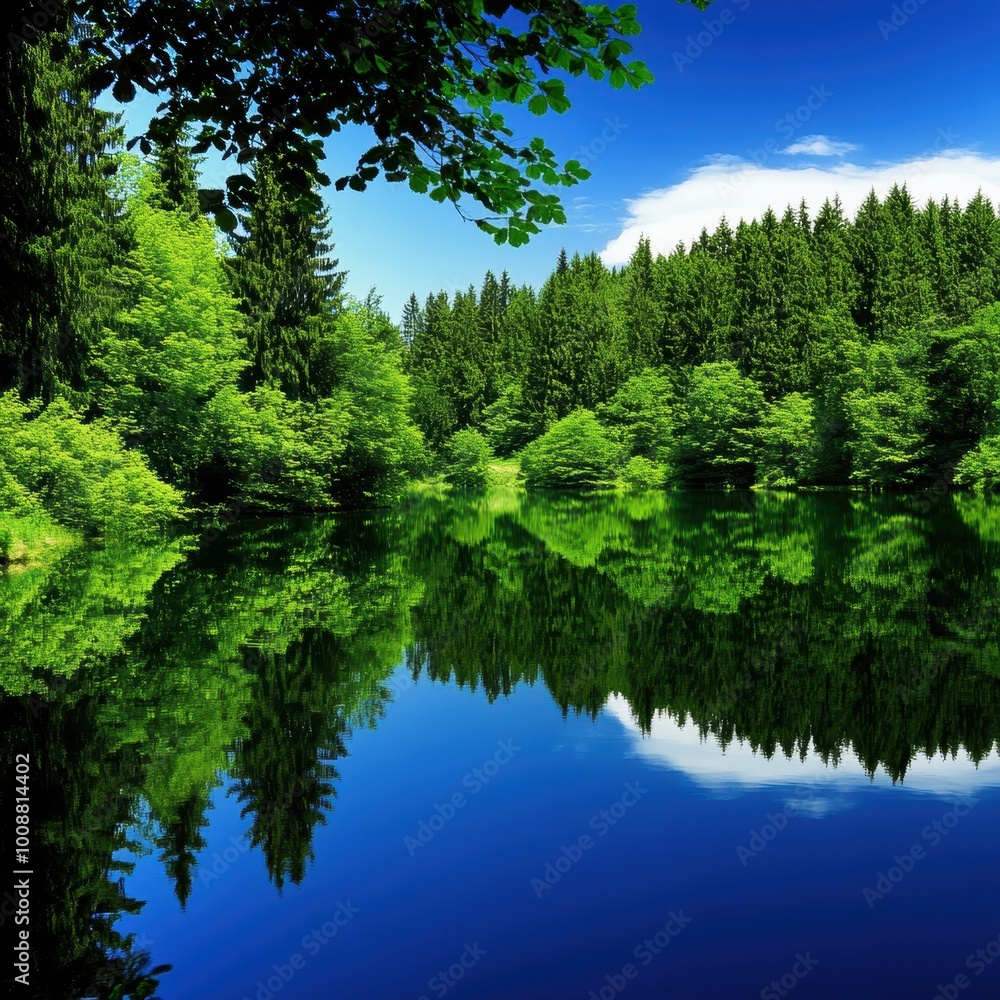 Tranquil Crystal Clear Lake in Lush Forest Reflection Tranquil Crystal Clear Lake in Lush Forest Reflection