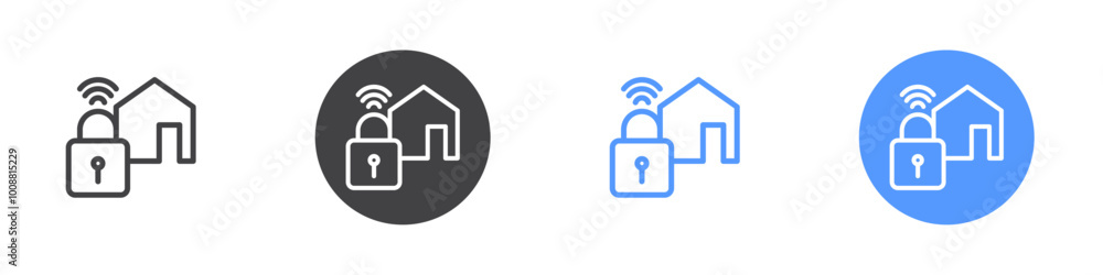 Home smart lock icon Thin outline art symbol Home smart lock icon Thin outline art symbol