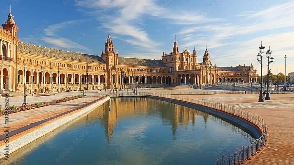 Fototapeta premium Plaza de Espana, Seville, Spain architectural ensemble with a canal and bridge in the foreground