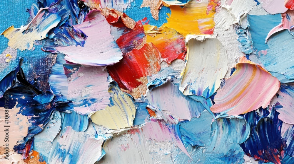 Fototapeta premium Abstract 3D oil painting with bold palette knife strokes, creating a layered and dynamic look with contrasting colors and textures.