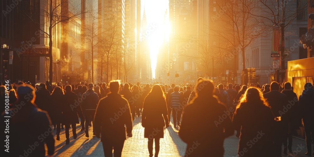 New York City street scene with crowds of people walking in Midtown ...