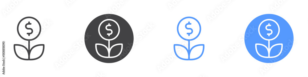 Money plant icon Thin outline art symbol Money plant icon Thin outline art symbol