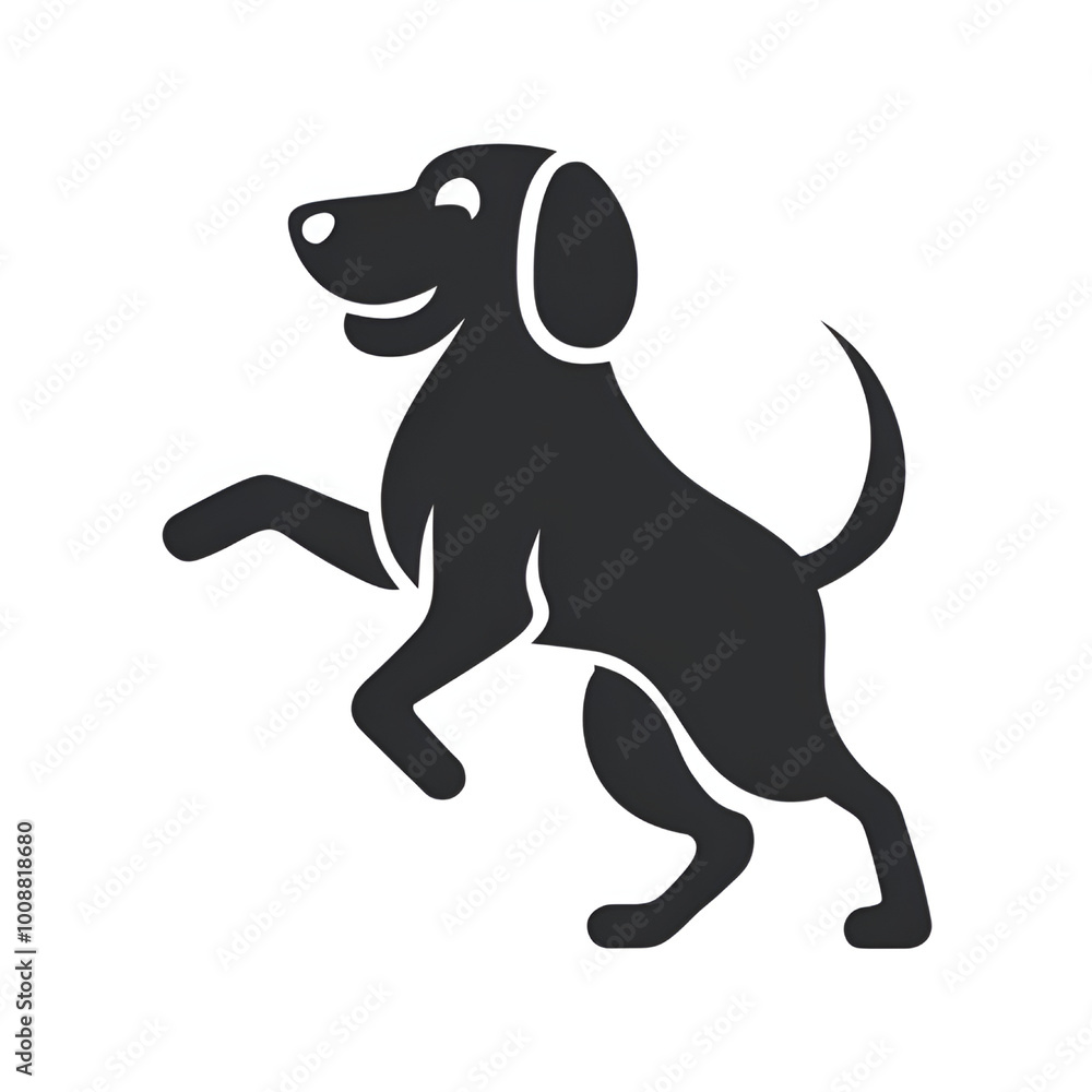 A vector silhouette image of a dog icon with a white background