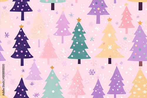 A seamless pattern of colorful Christmas trees.  - Seamless Pattern 