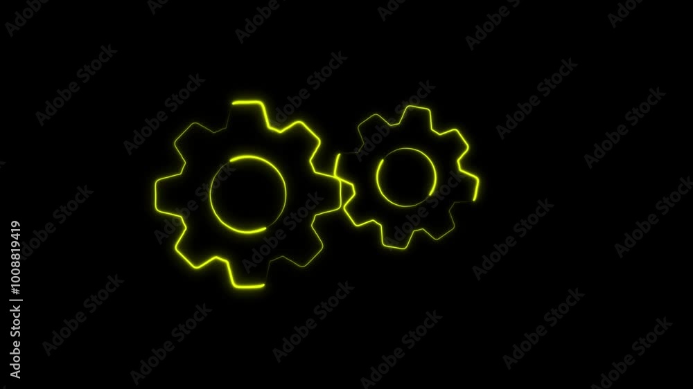Glowing neon line cogwheels gears icon isolated on transparent background. Operation management involving business process, success cooperation Glowing neon line cogwheels gears icon isolated on transparent background. Operation management involving business process, success cooperation
