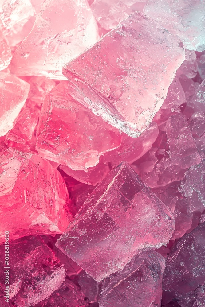 Large pieces of frozen ice with a gradient pink color reveal a cool feeling in summer Large pieces of frozen ice with a gradient pink color reveal a cool feeling in summer