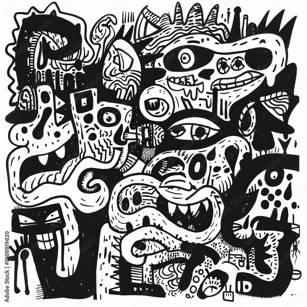 black abstract drawing various objects and figures. black abstract drawing various objects and figures.