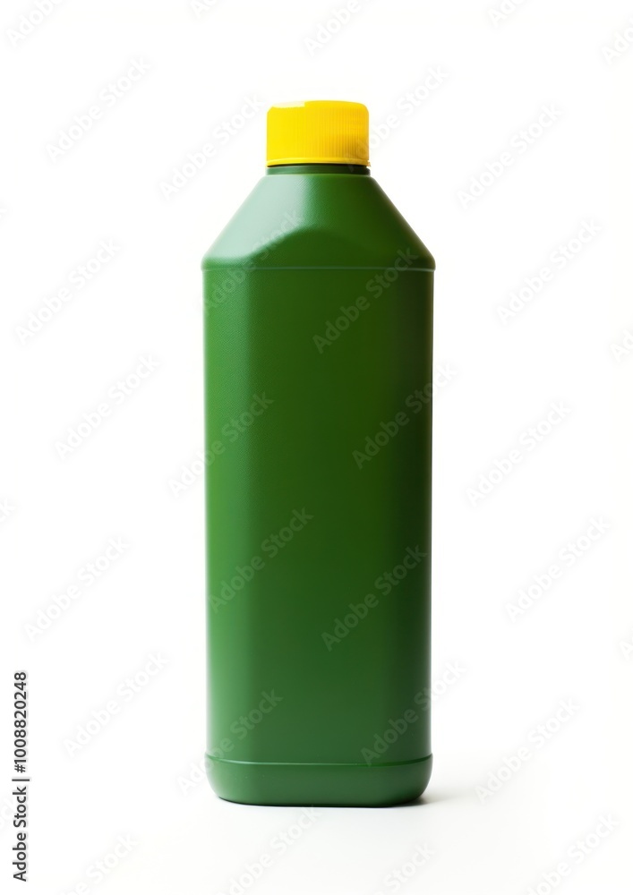 Matte plastic green bottle softener with yellow cap white background container drinkware. Matte plastic green bottle softener with yellow cap white background container drinkware.