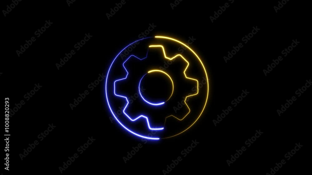 Glowing neon line cogwheels gears icon isolated on transparent background. Operation management involving business process, success cooperation Glowing neon line cogwheels gears icon isolated on transparent background. Operation management involving business process, success cooperation