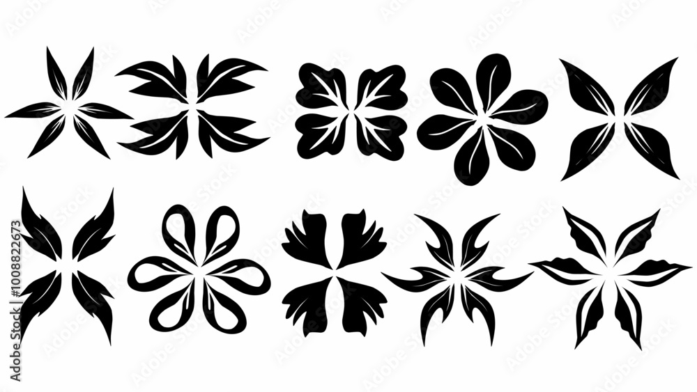 set of black and white flowers set of black and white flowers