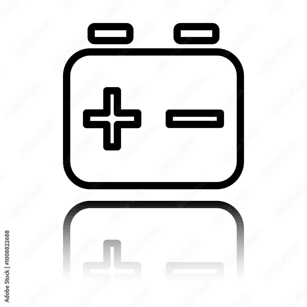 Fototapeta premium Battery accumulator simple icon. Flat design. Black icon with mirror reflection. White background