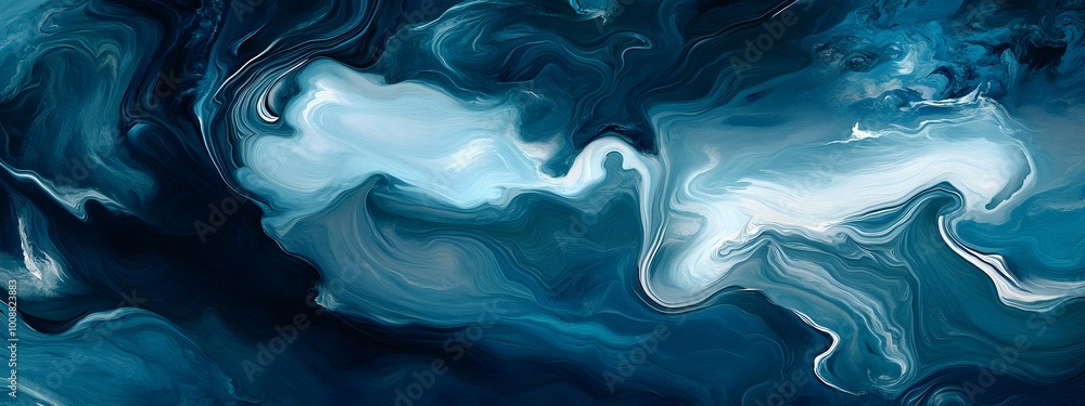 Abstract blue and white fluid background, swirling shapes in shades of oceanic blues and greens, creating an otherworldly atmosphere Abstract blue and white fluid background, swirling shapes in shades of oceanic blues and greens, creating an otherworldly atmosphere