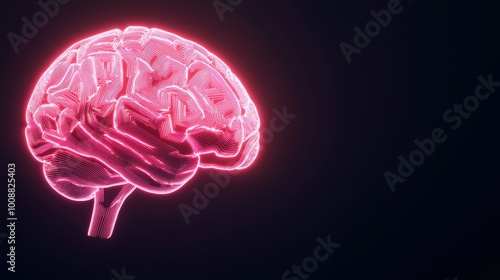 Neon brain illustration on dark background