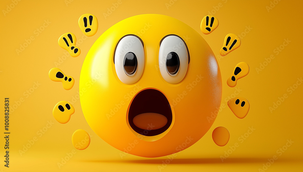 Fototapeta premium Surprised Emoji Face with Exclamation Marks