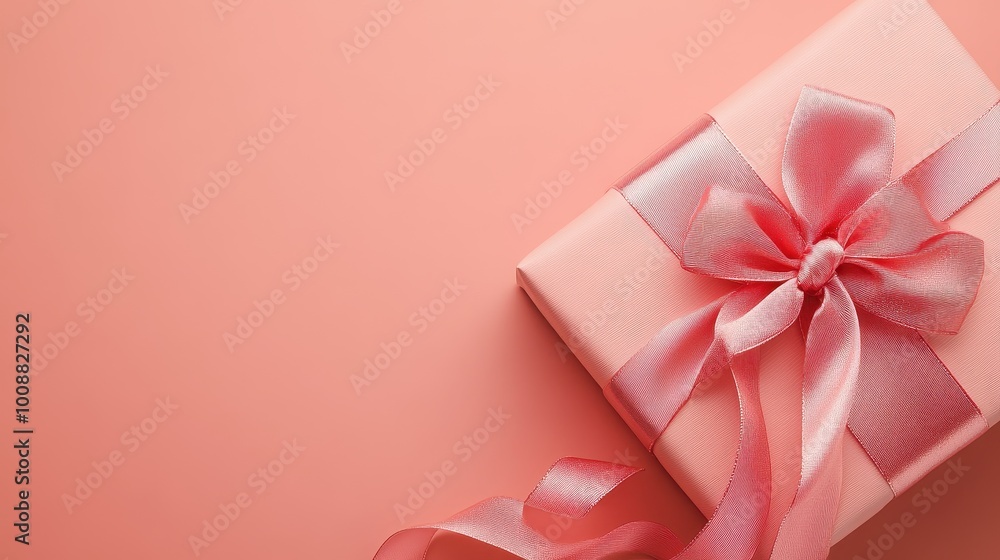 Elegant Gift Box with Vibrant Pink Bow on Soft Coral Background Elegant Gift Box with Vibrant Pink Bow on Soft Coral Background