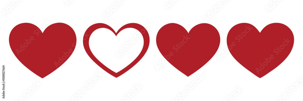 Set of red hearts in different pose. Collection of heart illustration with different style Set of red hearts in different pose. Collection of heart illustration with different style